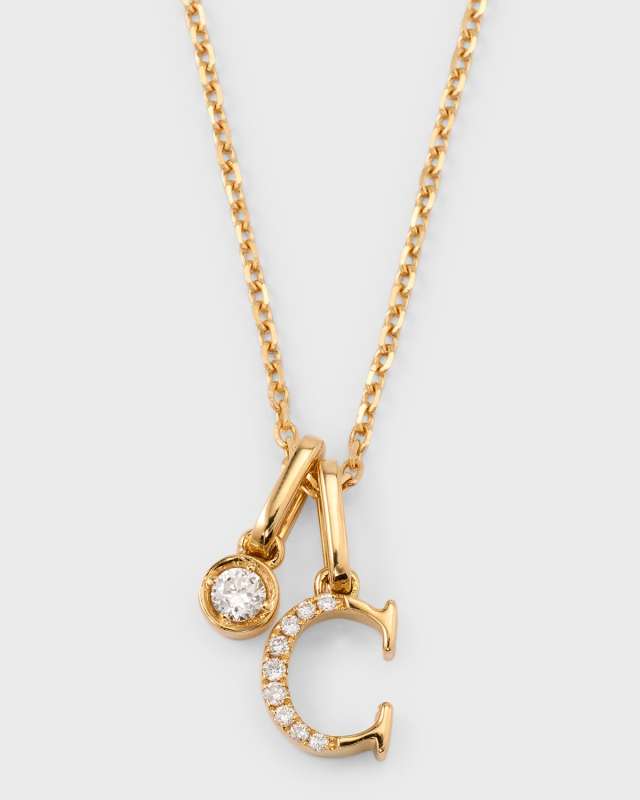 18K Yellow Gold Initial C Diamond Pendant Necklace, 18"L